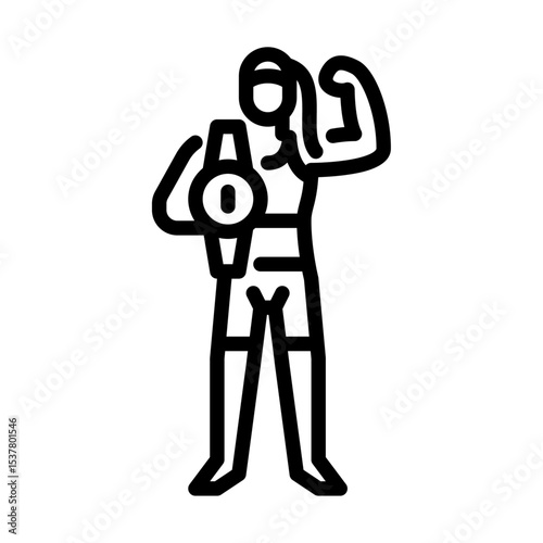MMA women champion outline icon. Mixed martial arts fighter black line illustration.