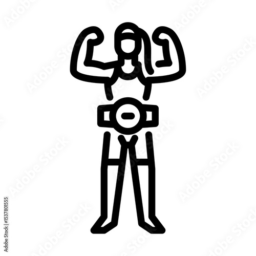 MMA women champion outline icon. Mixed martial arts fighter black line illustration.
 
