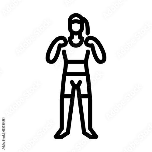 Female MMA fighter Pose outline icon. Mixed martial arts fighter black line illustration.

