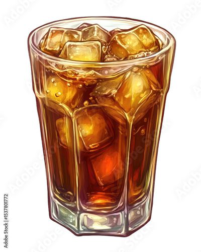A glass of iced brown drink with ice