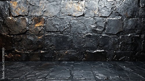 Dark, polished stone wall and floor interior