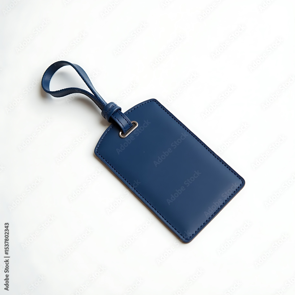 Fototapeta premium Blank Blue Leather Luggage Tag Mockup