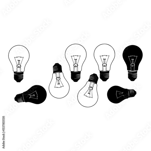 Minimalist Black Silhouette of a Light Bulb on White Background

