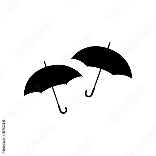 Minimalist Black Silhouette of an Open Umbrella on White Background

