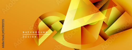 Abstract geometric shapes, vibrant orange hues, dynamic composition. Modern design elements create energetic visual impact.