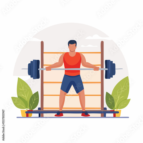 Muscular Man Intense Gym Workout Training with Weights and Fitness Equipment Indoors

