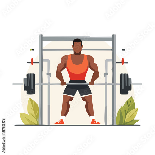 Muscular Man Intense Gym Workout Training with Weights and Fitness Equipment Indoors

