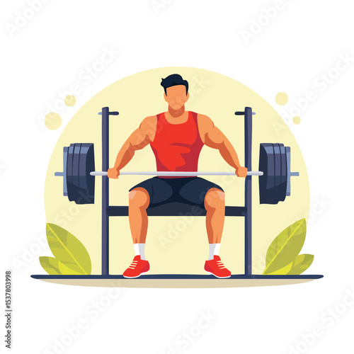 Muscular Man Intense Gym Workout Training with Weights and Fitness Equipment Indoors

