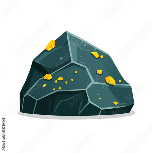 Vector Illustration of Raw Uranium Ore Rock with Greenish Black Colors in Rough Natural Form


