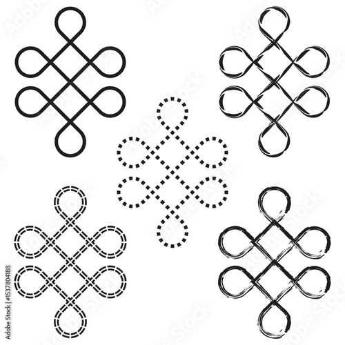 Loop knot set. Decorative symmetry vector. Pattern line design. Minimalist black shape.
