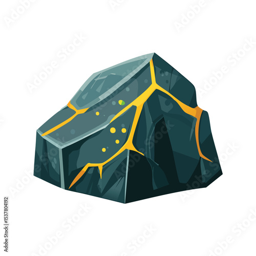 Vector Illustration of Raw Uranium Ore Rock with Greenish Black Colors in Rough Natural Form

