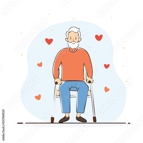 Hand Drawn Vector of Elderly Health Care and Unhealthy Body in Medical Illustration Style