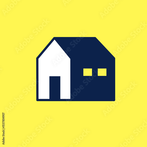 Home icon, sign and symbol icon. Flat vector line art with yellow background. Minimalist illustration for icon interface, banner, layout, social media post, flyer and mobile apps.