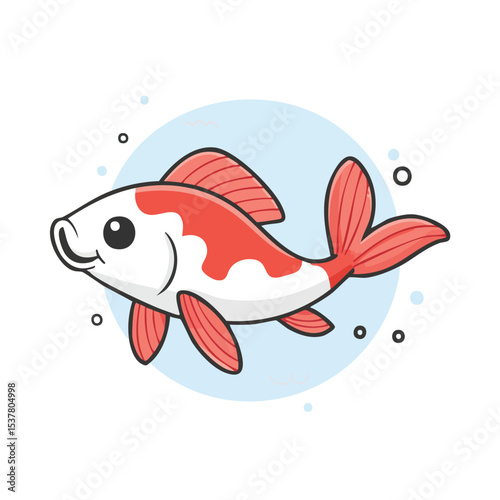 Minimal Flat Vector Koi Fish with Bold Black Outline and Happy Face Expression
