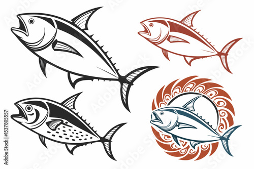 set of Tuna vector silhouette illustration isolated on white background