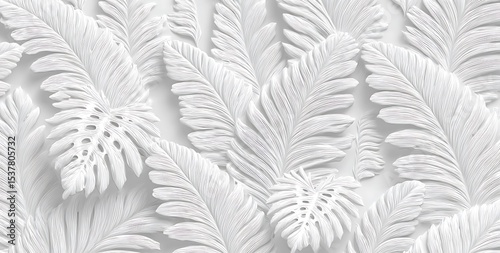 White tropical leaf pattern seamless texture background