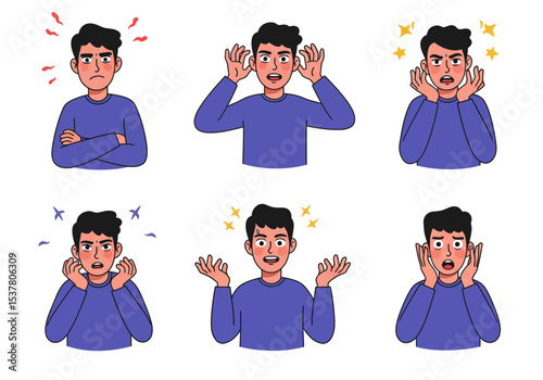 Collection of Animated Man Expressions Showing Various Emotions
