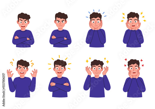 Collection of Animated Man Expressions Showing Various Emotions