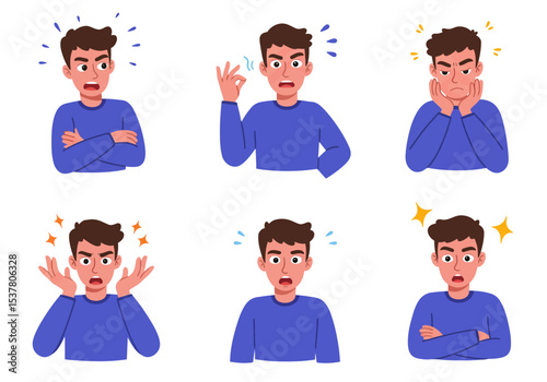 Collection of Animated Man Expressions Showing Various Emotions