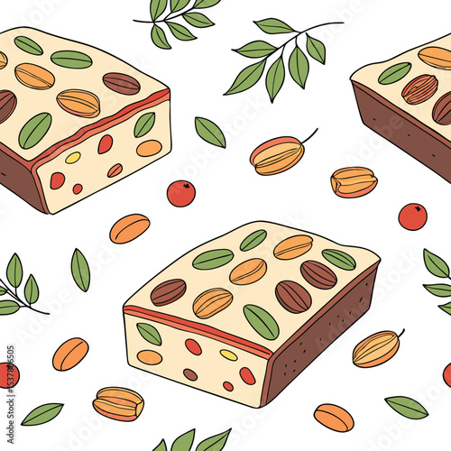 Homemade Fruit and Nut Nougat or Fruitcake Loaves Pattern