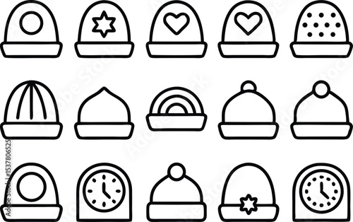 Islamic headwear icon set for ramadan celebrations isolated on transparent background