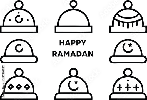 Islamic headwear icon set for ramadan and religious celebrations isolated on transparent background