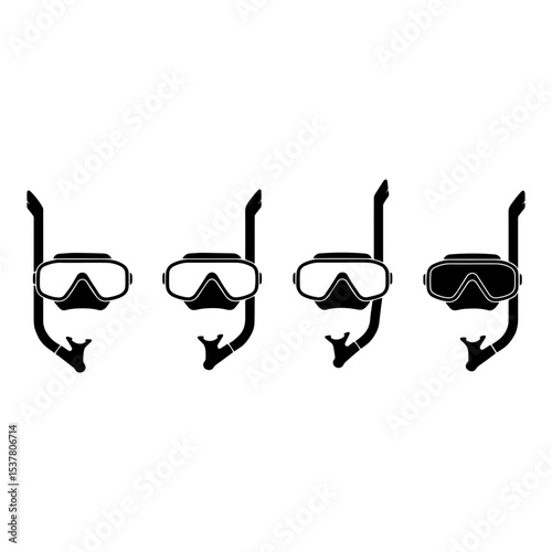 Minimalist Black Silhouette of a Snorkel Mask on White Background


