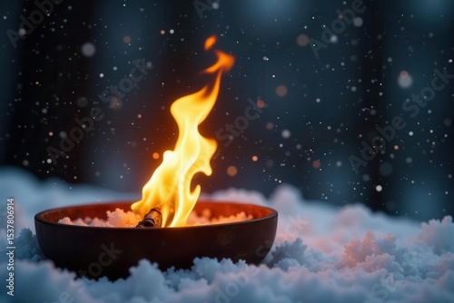 Palo santo smolders, filling winter air with fragrance , burning, cleansing, winter scene