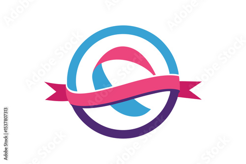 Colorful Emblem Featuring Pink Ribbon and Circular Accents A Symbol of Unity Support and Awareness for an Important Cause