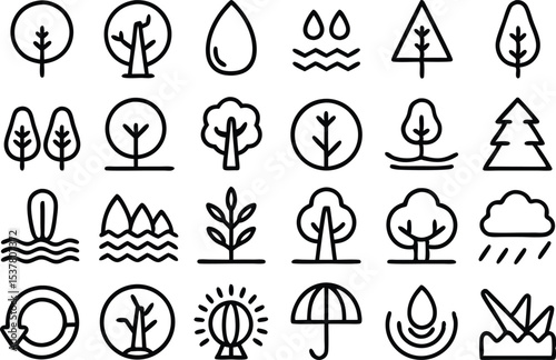 Outline nature solutions icons set isolated on transparent background
