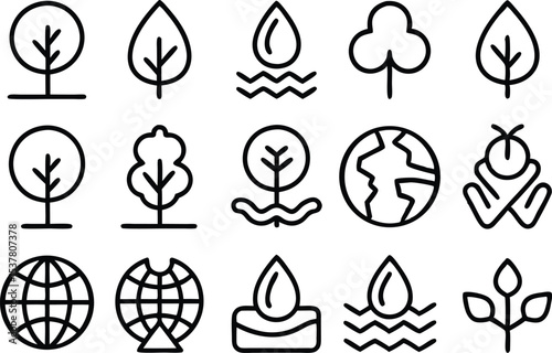 Outline nature solutions icons set isolated on transparent background