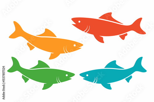 set of Salmon icon vector silhouette illustration isolated on white background
