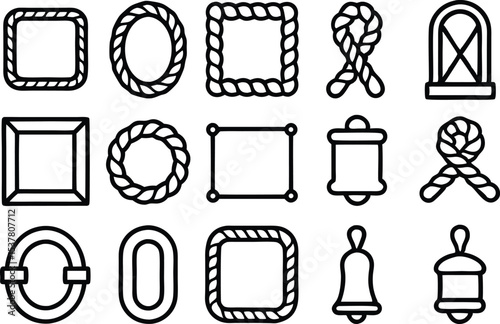 Nautical rope outline icons set isolated on transparent background