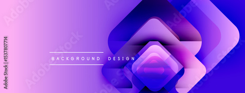 Abstract purple background features layered squares, gradients, soft glow. Modern design element for digital projects.