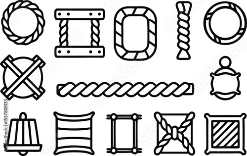 Nautical rope outline icons set isolated on transparent background