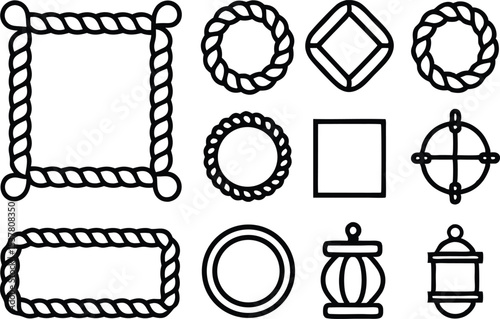 Nautical rope outline icon set collection isolated on transparent background