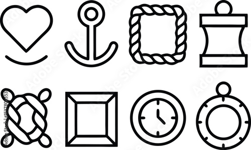 Nautical rope outline icons set for design projects isolated on transparent background