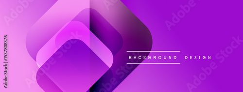 Abstract purple layers create dynamic composition. Modern design elements suggest depth, texture, visual interest. Minimalist text complements overall aesthetic.