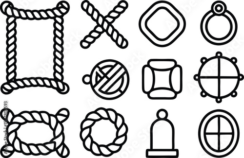 Nautical rope outline icons set isolated on transparent background