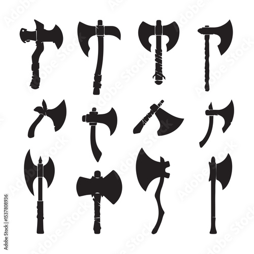 axe silhouette set, Black & White silhouette set 