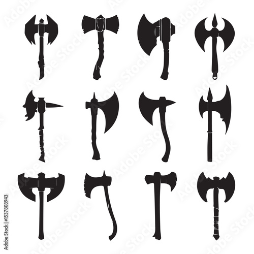 axe silhouette set, Black & White silhouette set 