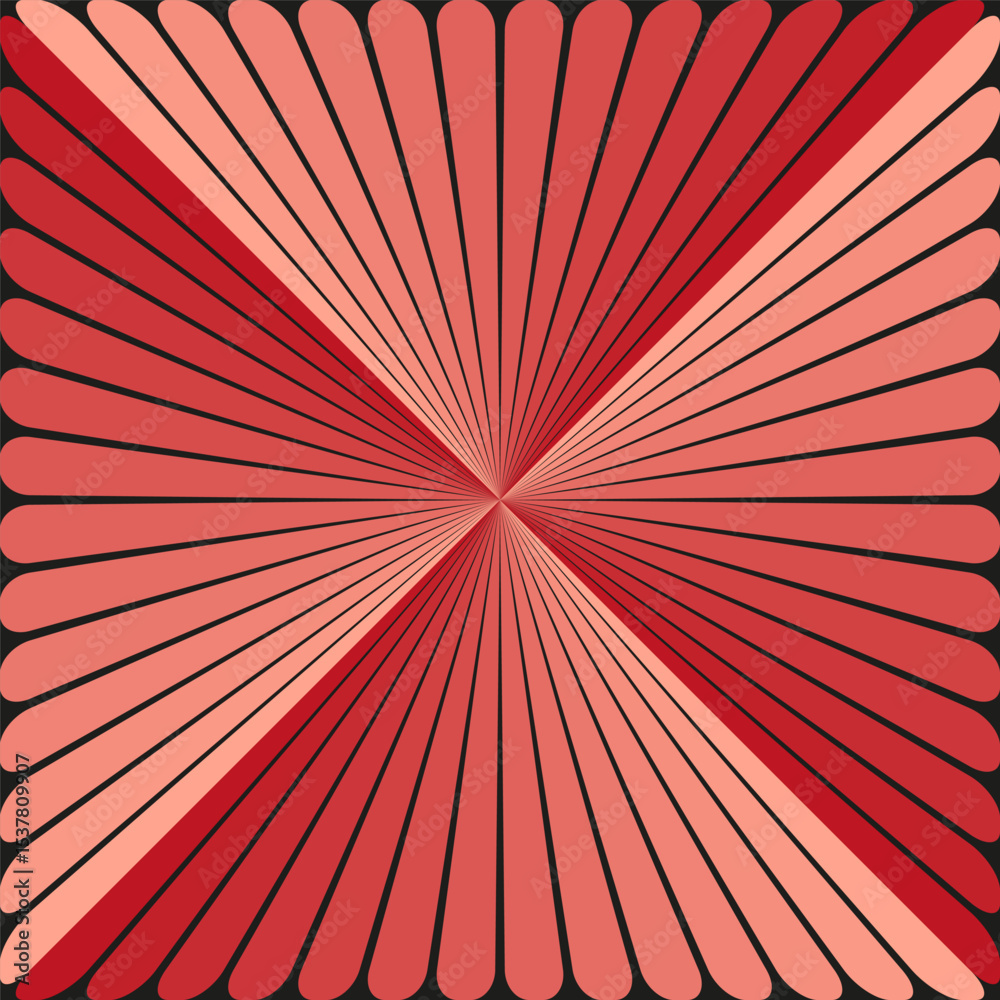 Obraz premium Red radial rays. Energy burst form. Striped vector background. Abstract star pattern.