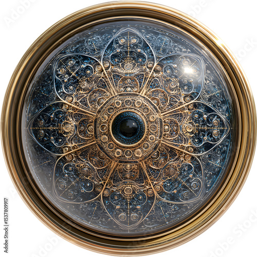 Focus enhancer lens in fractal glass housing, isolated with white background