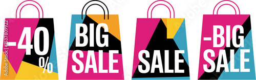 Big sale promotion marketing offer discount shopping bags advertising retail special deal campaign 40 percent editable stock vector illustration