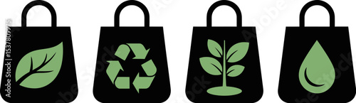 Eco friendly reusable shopping bags vector design for sustainable living and environmental awareness campaign editable stock vector illustration