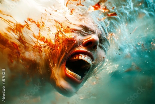 Teeth crumbling - nightmares, bad dreams: abstract image of individual status. Sleep deprivation effect. Eerie subconscious. Metaphorical teeth crumbling awareness of fear and despair. photo