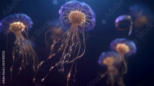 Enchanting Bioluminescent Jellyfish Swarm in Deep Ocean