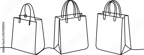 Shopping bags vector line art drawing illustration retail commerce purchase design minimal style outline 100 editable stock vector illustration