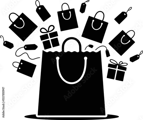 Shopping bag black friday sale retail gifts tags purchase discount offer promotion consumerism vector 100 editable stock vector illustration