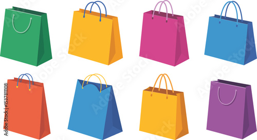 Colorful shopping bags vector illustration set for retail sale and online shop marketing promotion design 100 editable stock vector illustration